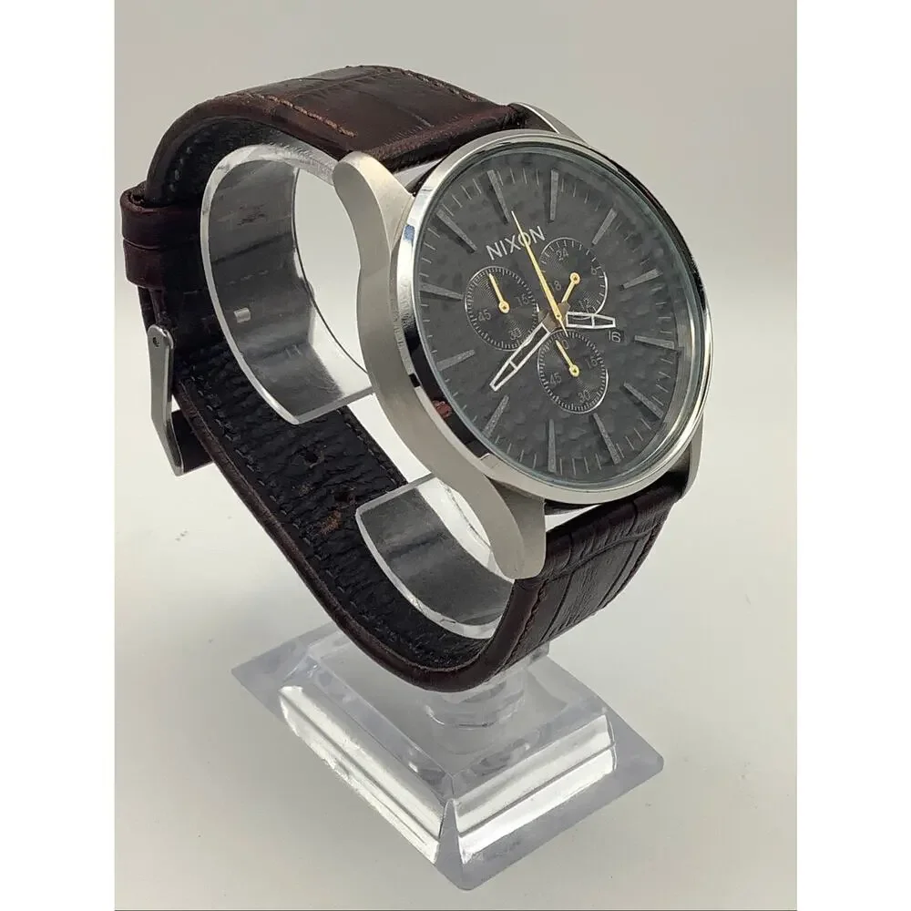 Nixon Sentry Chrono Men's Watch Stainless Brown Leather